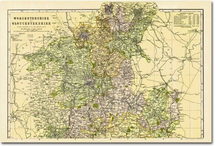 Worcestershire & Gloucestershire - North (1900): Cassini Historical Map, Rolled (BCO-WGN) by unknown author