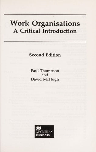 Work Organisations A Critical Introduction (Shelfworn) by Paul Thompson | David McHugh