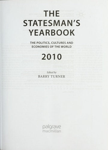The Statesman's Yearbook 2010: The Politics, Cultures and Economies of the World (shelfworn) by Barry Turner