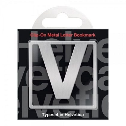 Helvetica Lesezeichen mit Metallbuchstaben zum Anklipsen – V von –