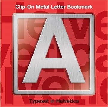 Helvetica Lesezeichen mit Metallbuchstaben zum Anklipsen – A von –