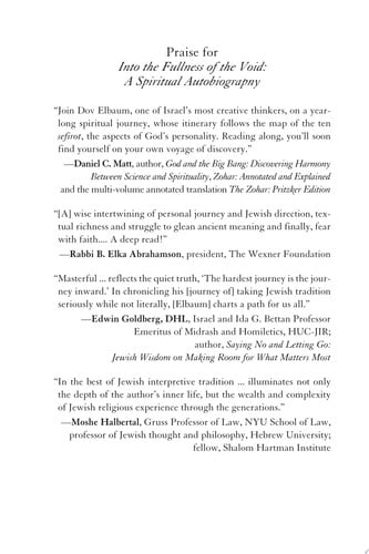 Into the Fullness of the Void A Spiritual Autobiography by Dov Elbaum
