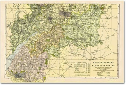 Worcestershire & Gloucestershire - South (1900): Cassini Historical Map, Rolled (BCO-WGS) by unknown author