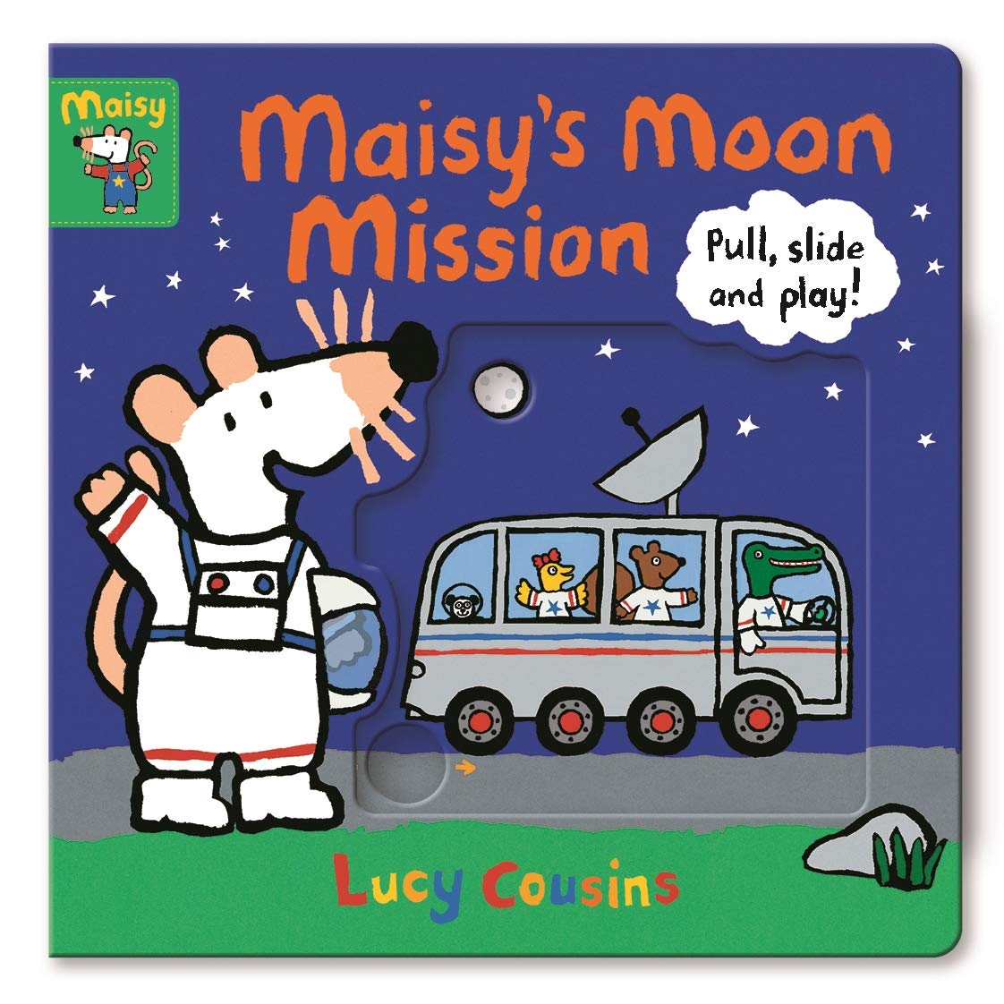 Maisy Push Pull Slide Book Set (4 Books) Maisy's Building Site/ Maisy's Moon Mission/ Maisy's Garage by Lucy Cousins