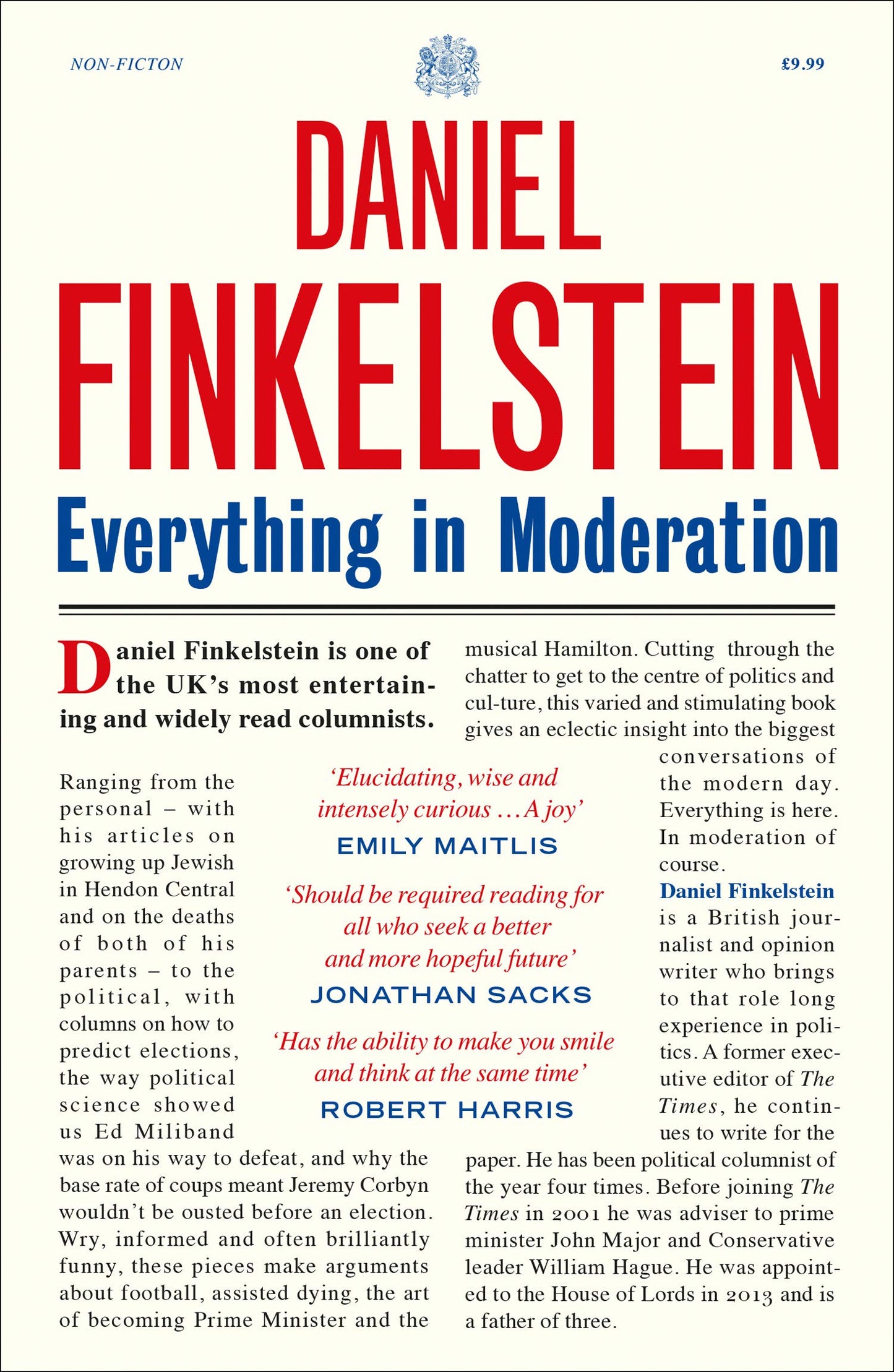 Everything in Moderation: Collection of Daniel Finkelsteins greatest columns in The Times by Finkelstein, Daniel